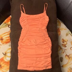 Elegant Ruched Orange Mini Dress